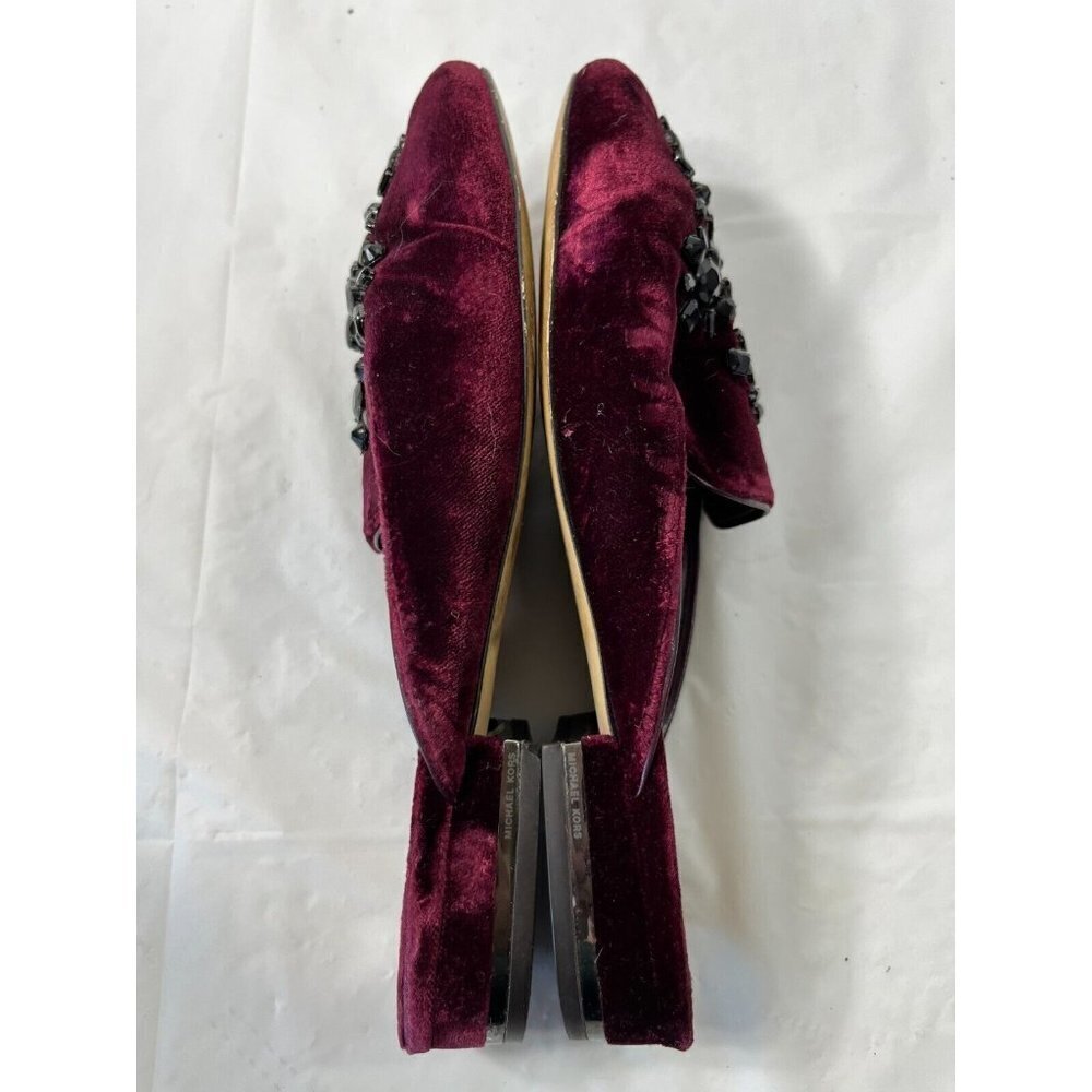 Michael Kors Womens 7.5 Shoes Edie Embellished Velvet Slide Slip-Ons Burgundy - Picture 7 of 14